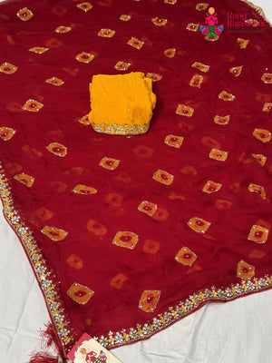 Red Pure Chiffon Hand Embellishment Saree for Bridal | Party Wear