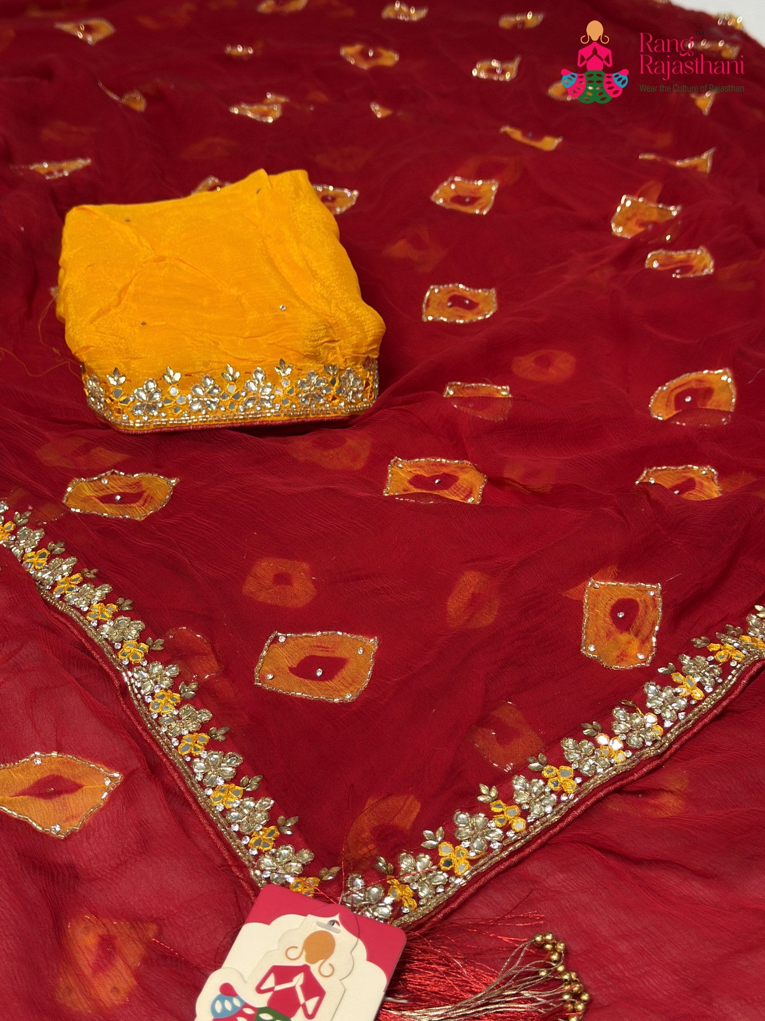 Red Chiffon Hand Embellishment Saree for Bridal | Party Wear