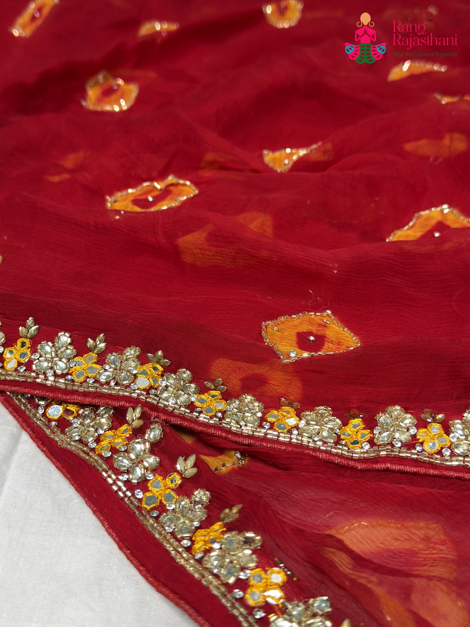 Red Chiffon Hand Embellishment Saree for Bridal | Party Wear