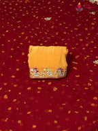 design pattern of red chiffon hand embellishment saree