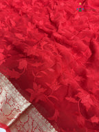 red chiffon resham embroidery saree by Rang Rajasthani