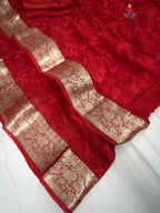 border detailing of red chiffon resham embroidery saree