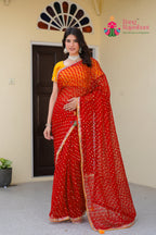 pallu detailing of red chiffon saree 
