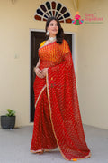 red chiffon saree for festive celebration by Rang Rajasthani