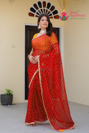 Red Art Chiffon Zari Embroidery Saree for Festive Celebration | Bridal Wear