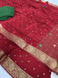 Red Chinnon Banarasi Zari Weave Saree for Bridal | Latest Edit