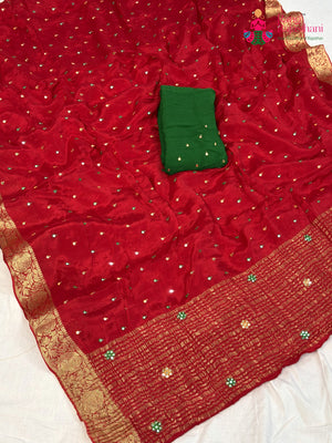 Red Chinnon Banarasi Zari Weave Saree for Bridal | Buy Now