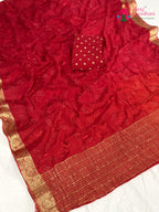 Red Chinnon Resham Embroidery Saree for Bridal | Shop Latest