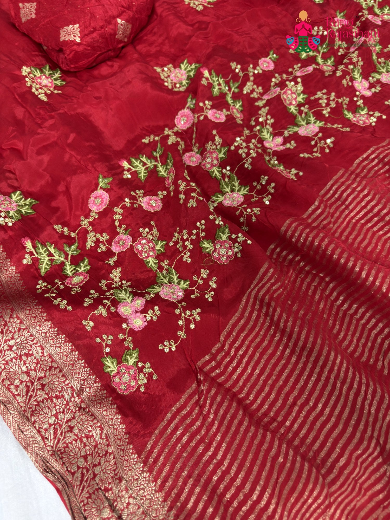 Red Chinnon Resham Embroidery Saree for Wedding Guest | Designer Collection