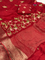 red chinnon resham embroidery saree ethnic wear by Rang Rajasthani