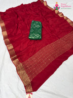 border detailing of red chinnon saree