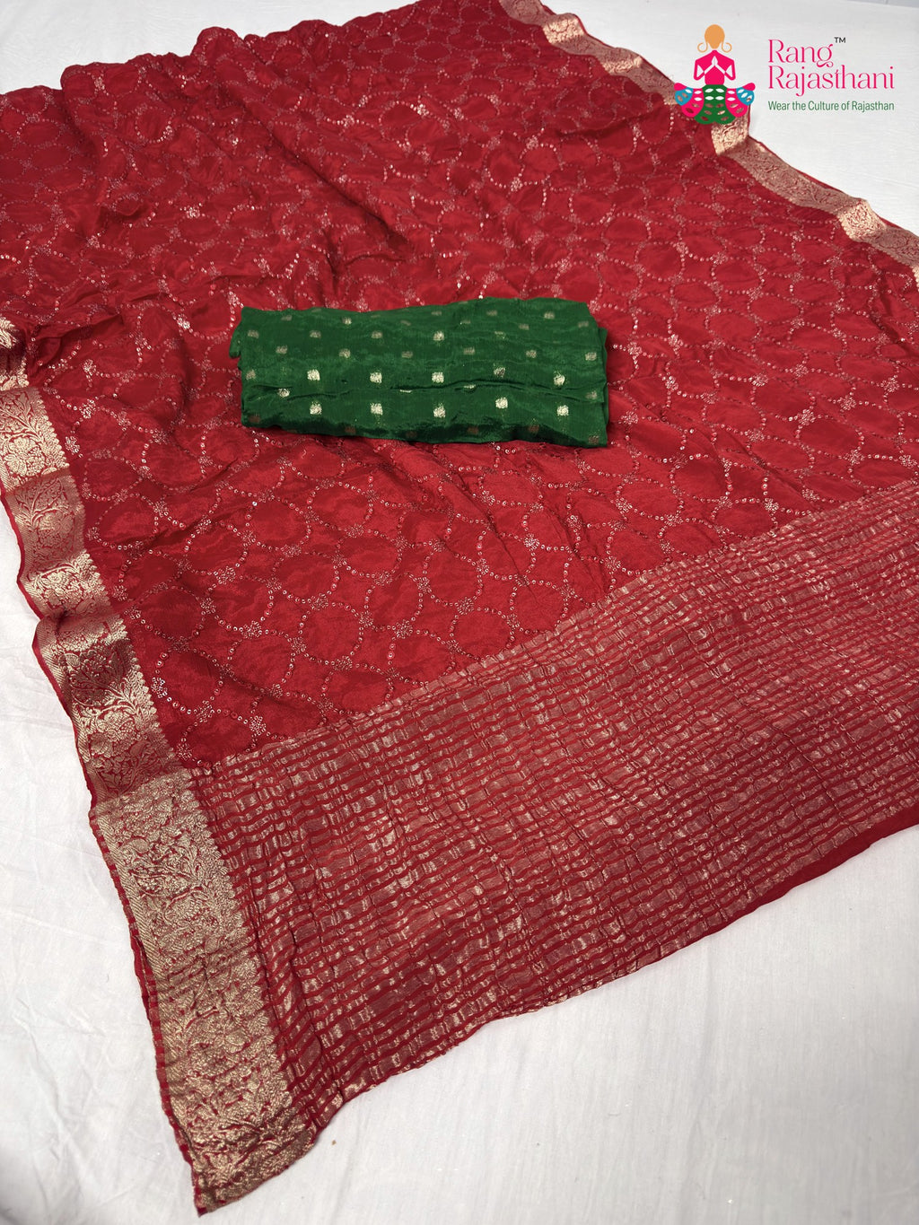 red chinnon sequin saree for sangeet night by Rang Rajasthani