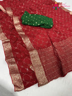 border detailing of red chinnon sequin saree