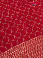 close up view of red chinnon sequin saree