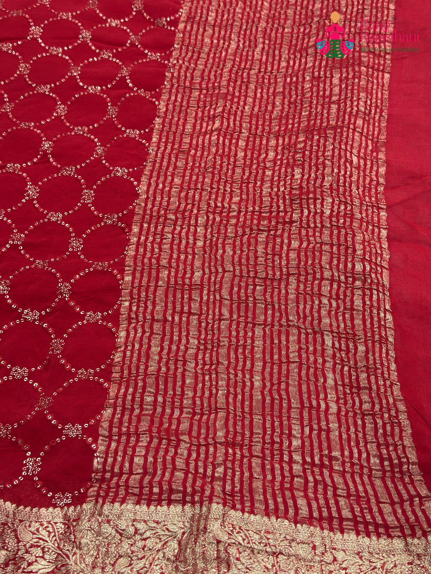 Red Chinnon Sequin Saree for Sangeet Night | Premium Drape