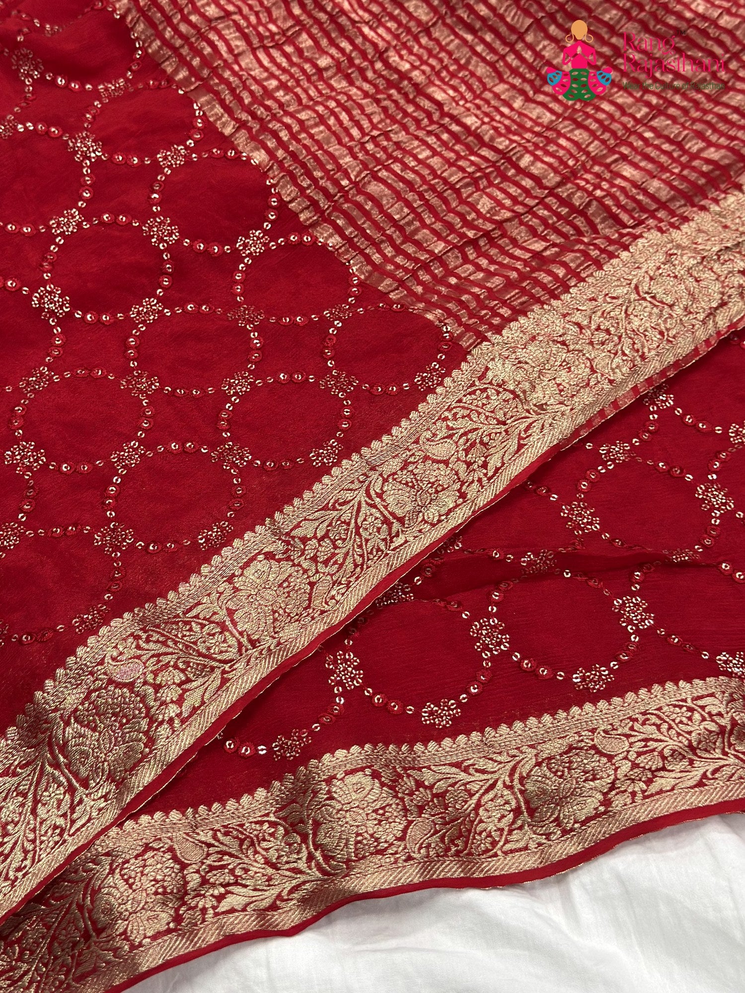 Red Chinnon Sequin Saree for Sangeet Night | Premium Drape