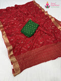 red chinnon sequin saree for bridal wear by Rang Rajasthani