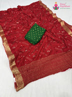 red chinnon sequin saree for bridal wear by Rang Rajasthani