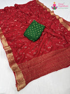 complete look of red chinnon sequin saree