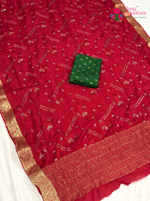 Red Chinnon Sequin Saree for Bridal | Buy Online