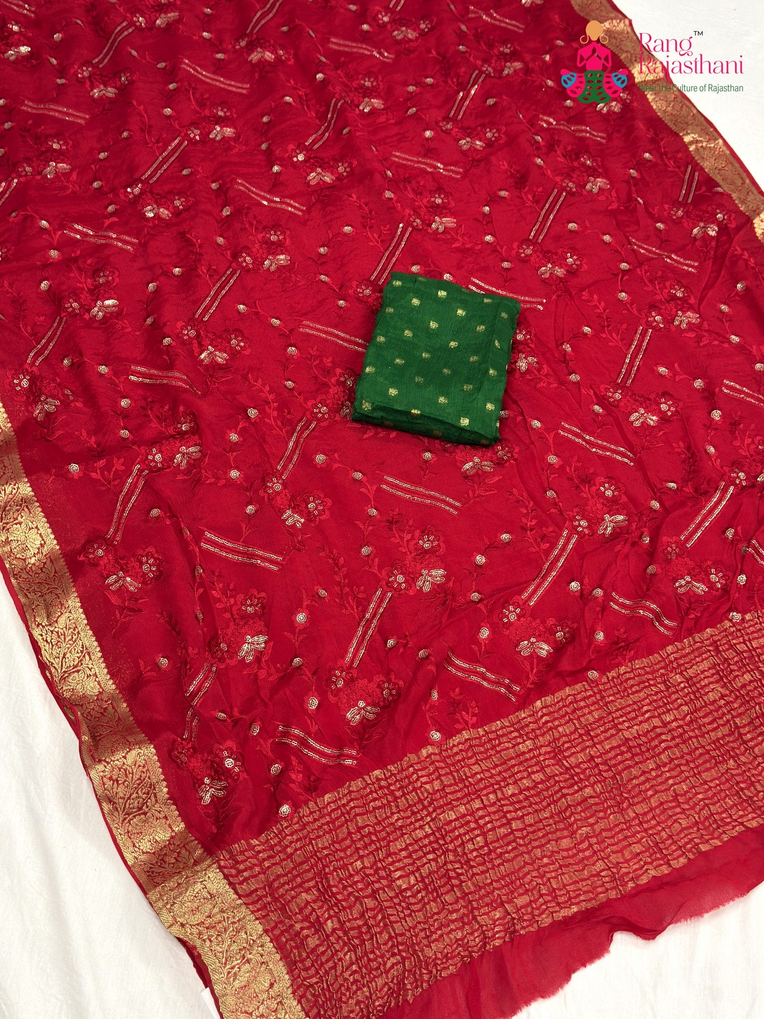 Red Chinnon Sequin Saree for Bridal | Buy Online