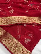 Red Chinnon Sequin Saree for Bridal | Buy Online