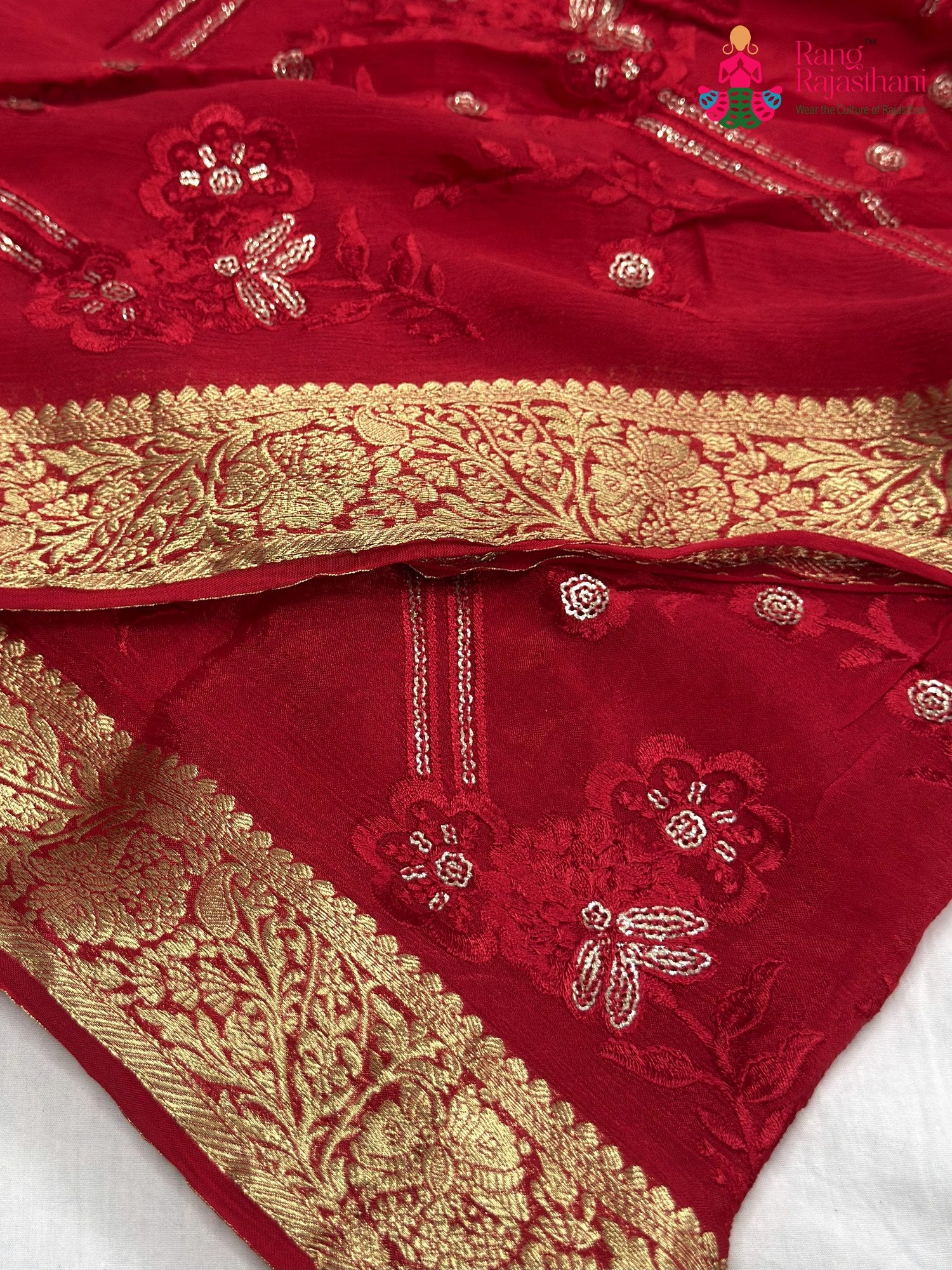 Red Chinnon Sequin Saree for Bridal | Buy Online