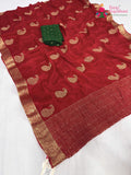 Red Chinnon Zari Embroidery Saree for Bridal | Designer Collection
