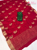 Red Chinnon Zari Embroidery Saree for Bridal | Authentic Weave