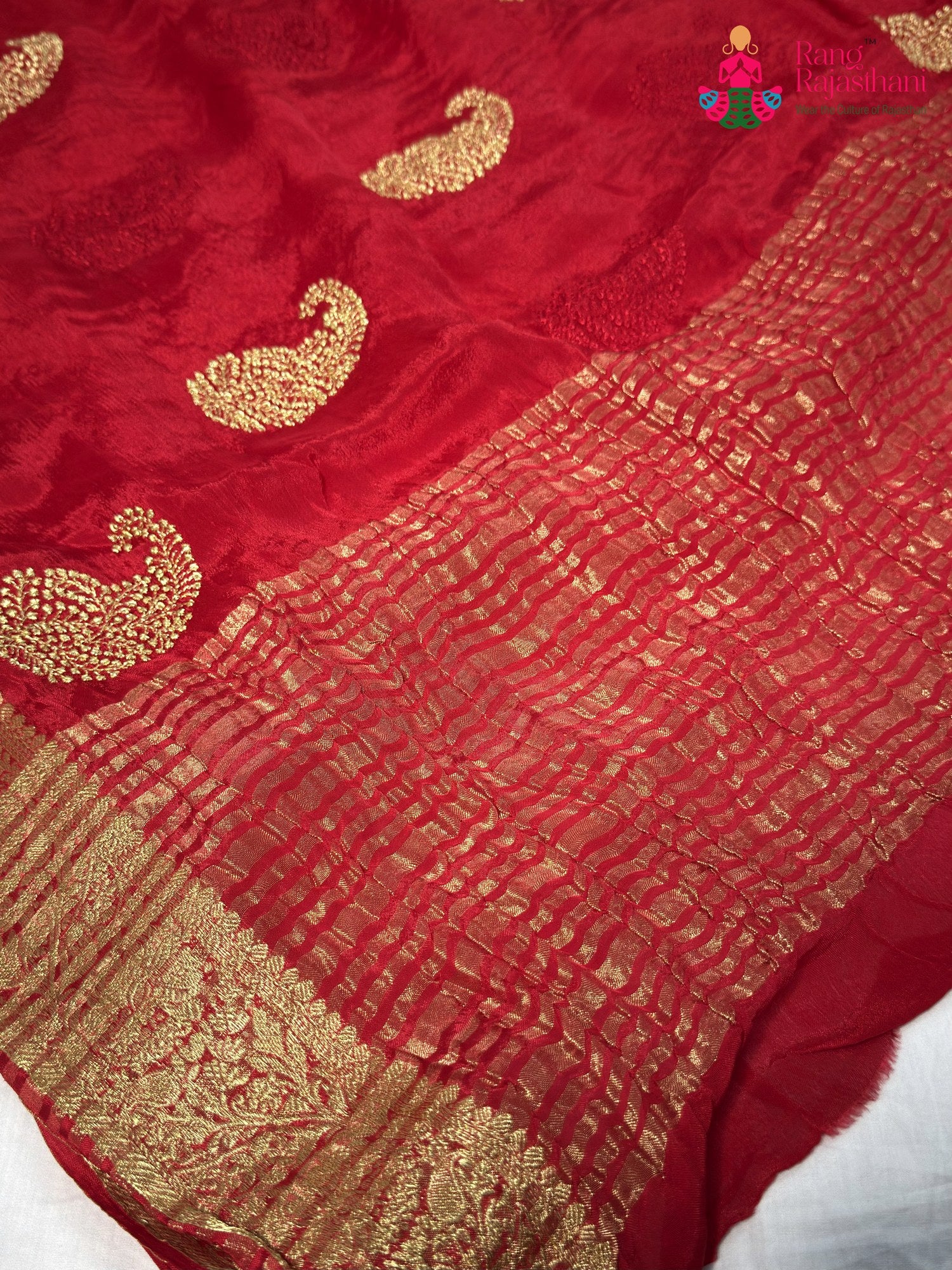 Red Chinnon Zari Embroidery Saree for Bridal | Authentic Weave