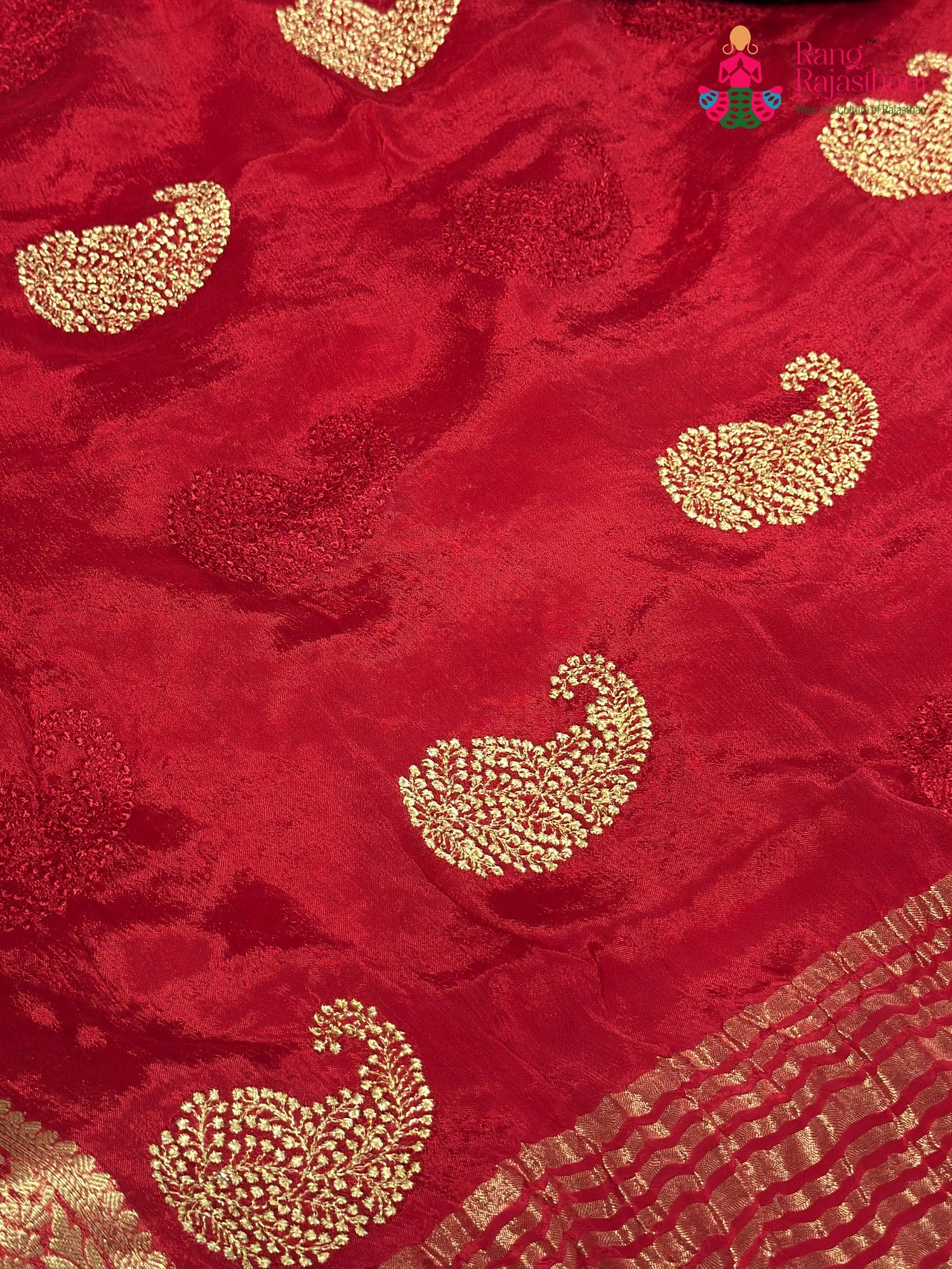 Red Chinnon Zari Embroidery Saree for Bridal | Authentic Weave