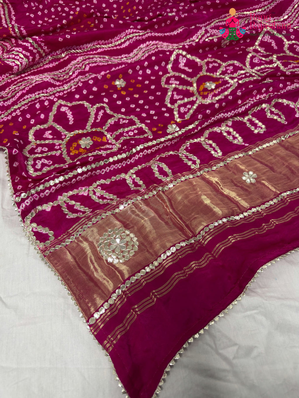 complete look of red gajji silk bandhani dupatta 2484