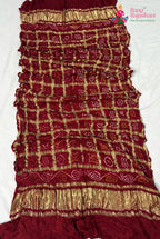 pallu detailing of red gajji silk bandhani dupatta 2562
