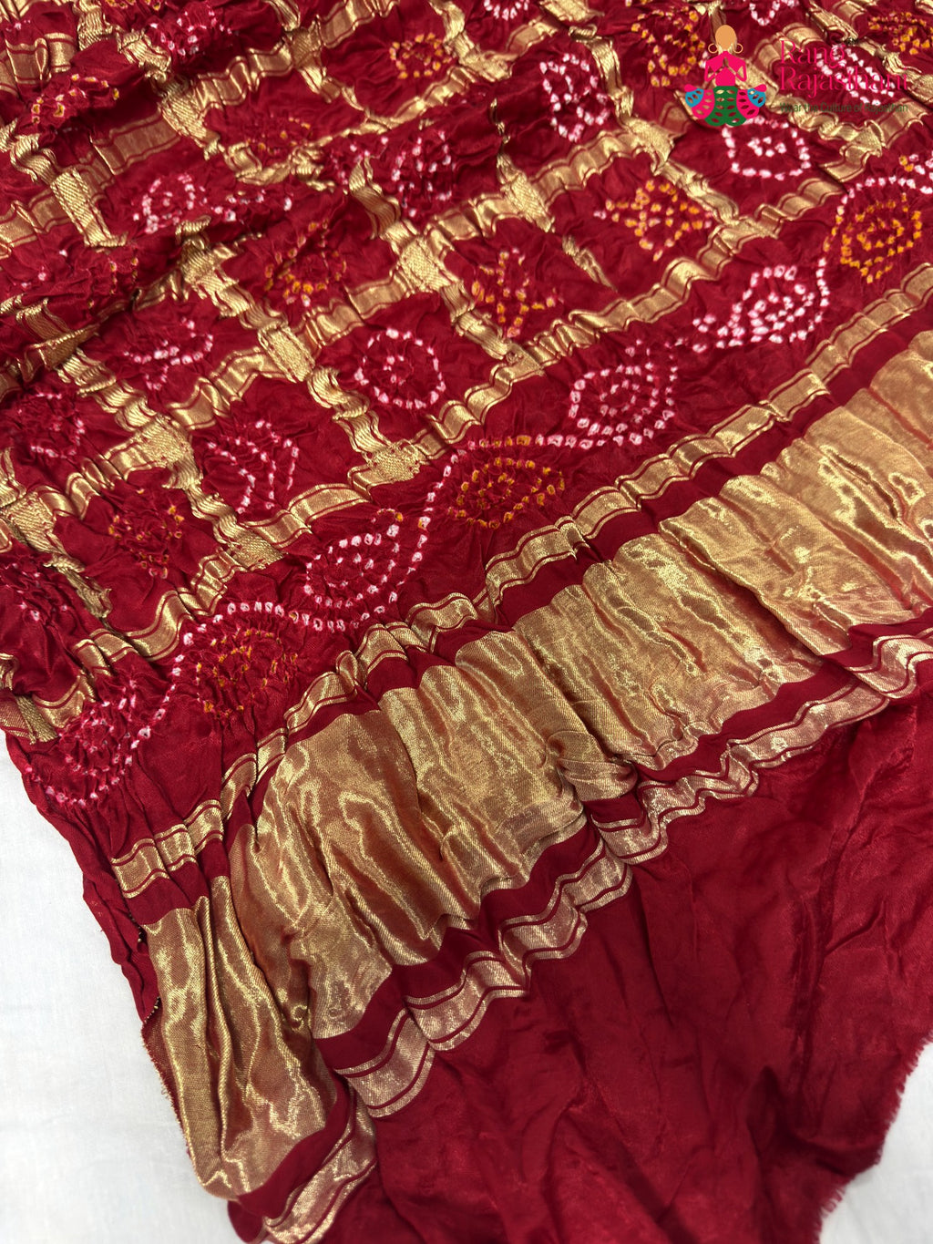 complete look of red gajji silk bandhani dupatta 2562