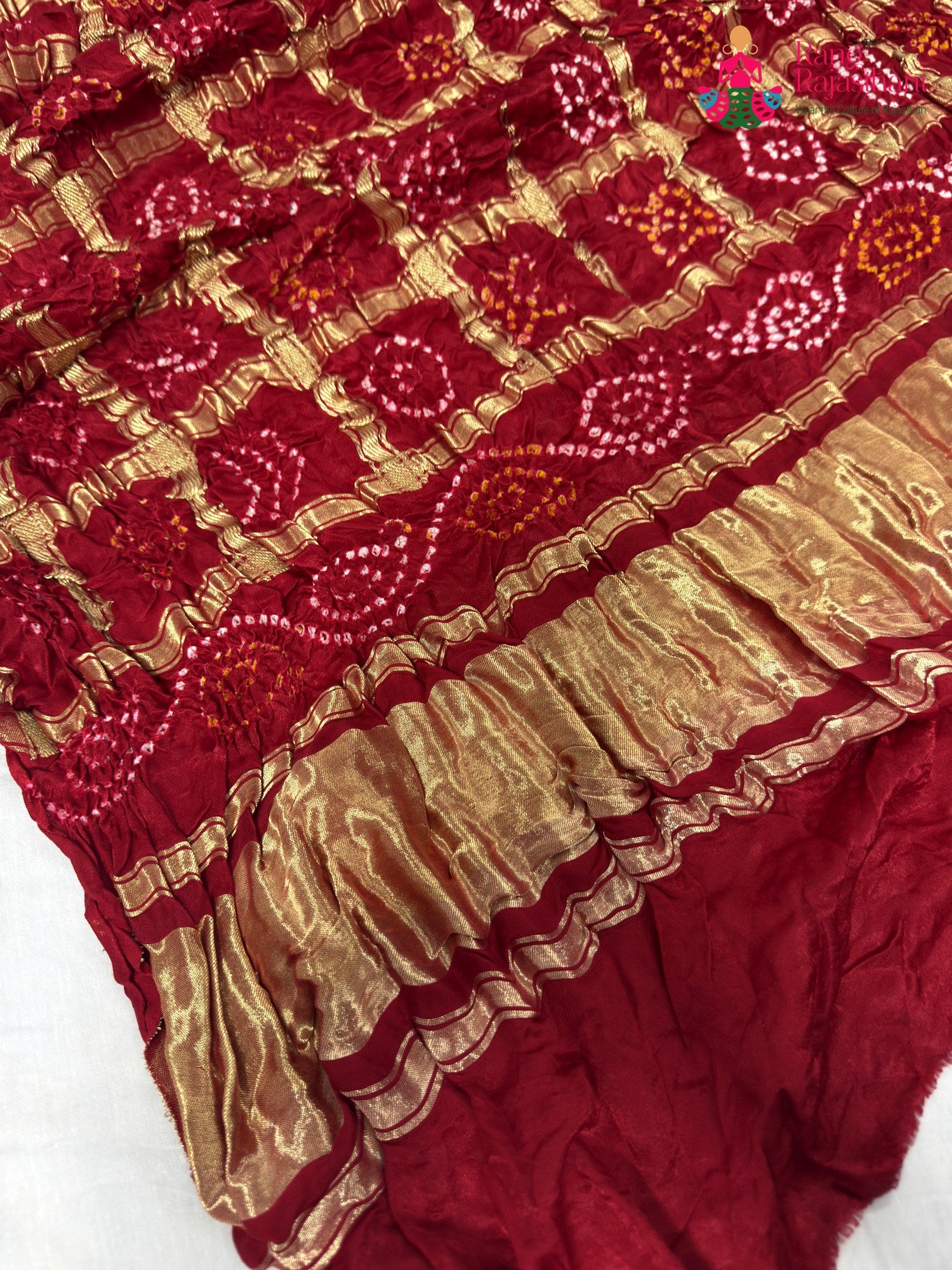 complete look of red gajji silk bandhani dupatta 2562