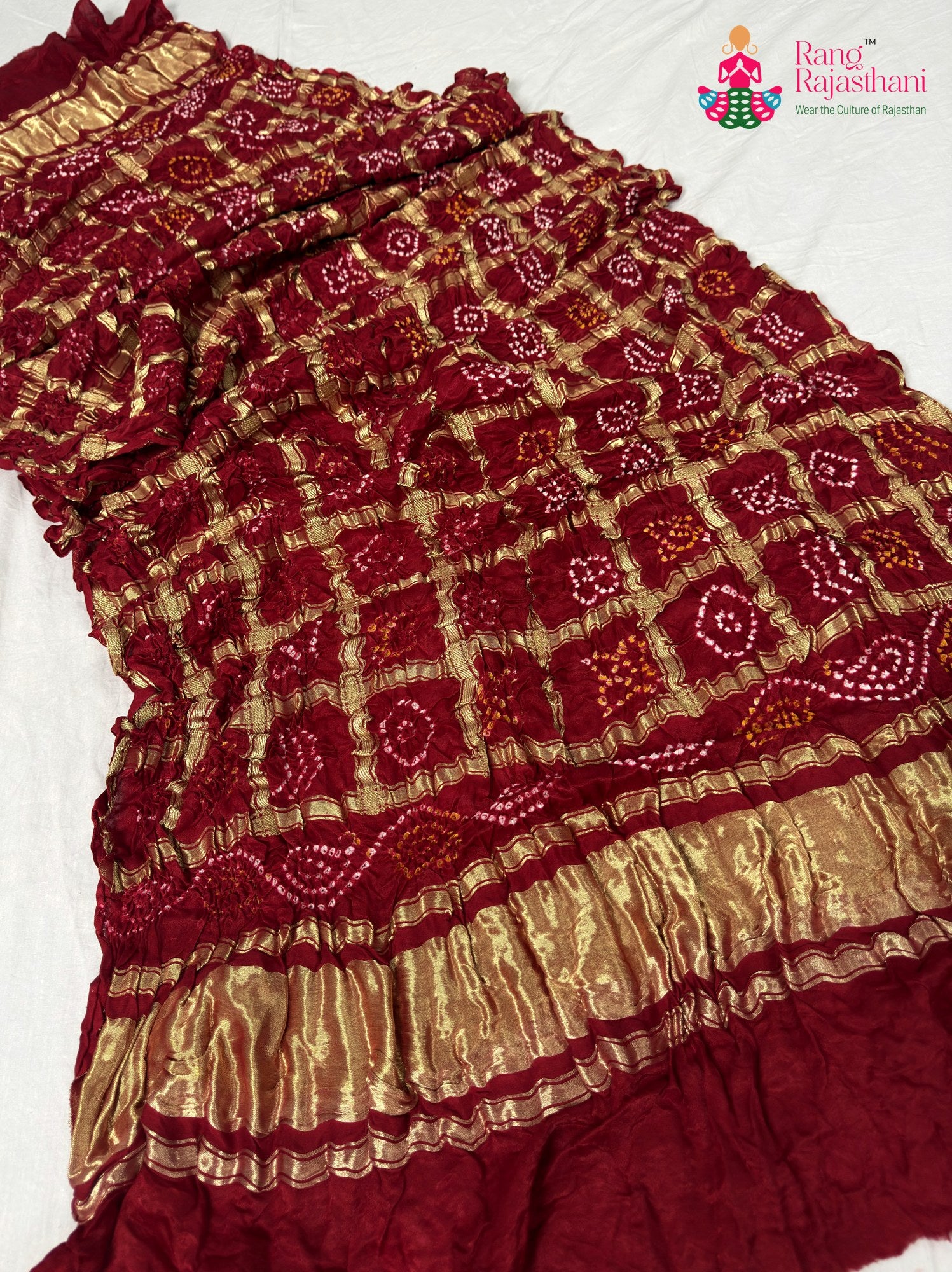 border detailing of red gajji silk bandhani dupatta 2562