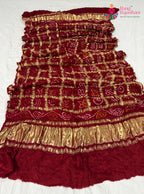 fabric texture of red gajji silk bandhani dupatta 2562