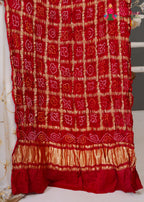 Red Gajji Silk Bandhani Chunri Dupatta for Festive Wear | Refined Edit