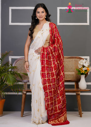 Red Pure Gaji Silk Hand Tie Dye Bandhani Chunri Dupatta for Festive Celebration | Buy Now