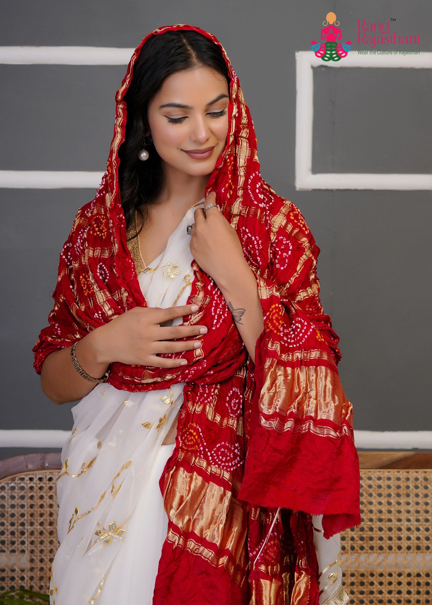 Red Gajji Silk Bandhani Chunri Dupatta for Festive Wear | Refined Edit