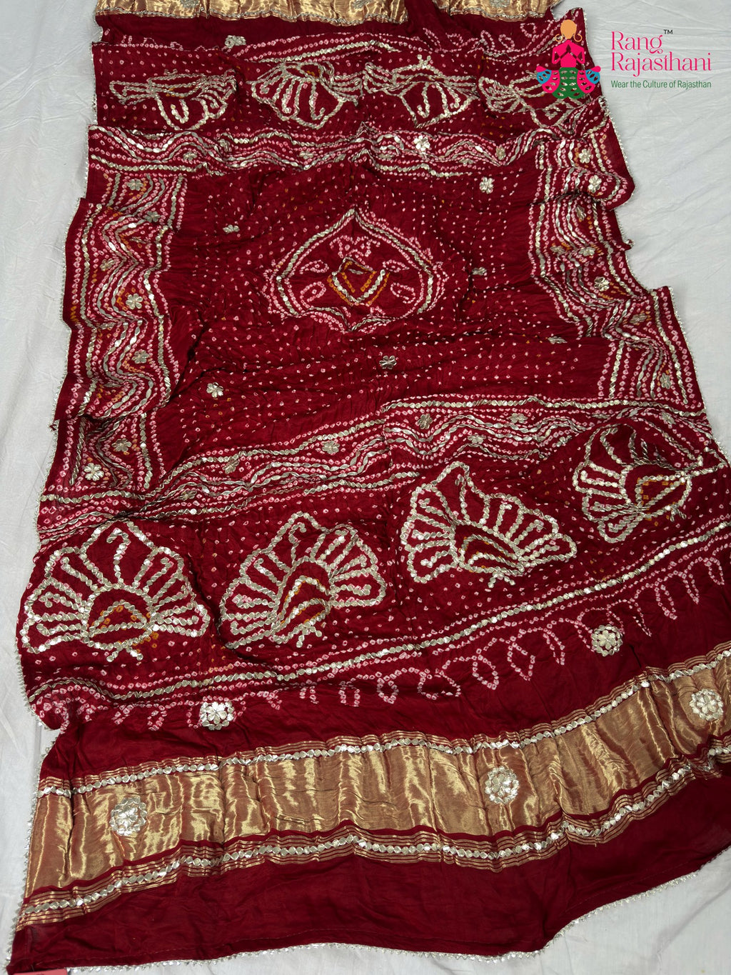 pallu detailing of red gajji silk bandhani dupatta 2566