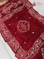close up detailing of red gajji silk bandhani dupatta 2566