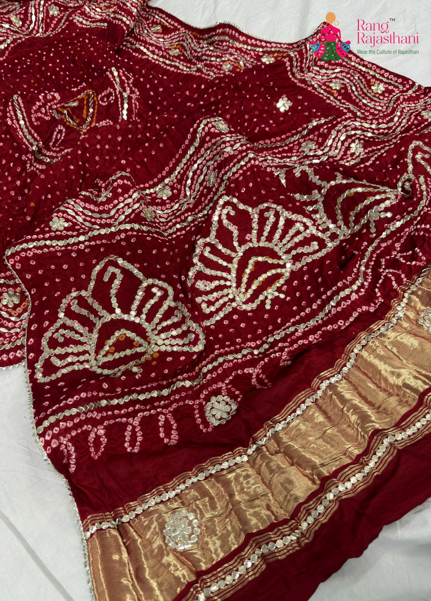 complete look of red gajji silk bandhani dupatta 2566