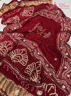 border detailing of red gajji silk bandhani dupatta 2566