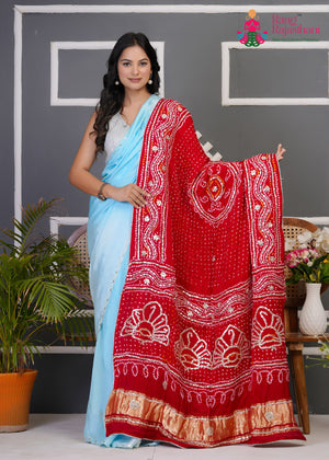 Red Pure Gaji Silk Hand Tie Dye Bandhani Chunri Dupatta for Festive Celebration | Shop Latest
