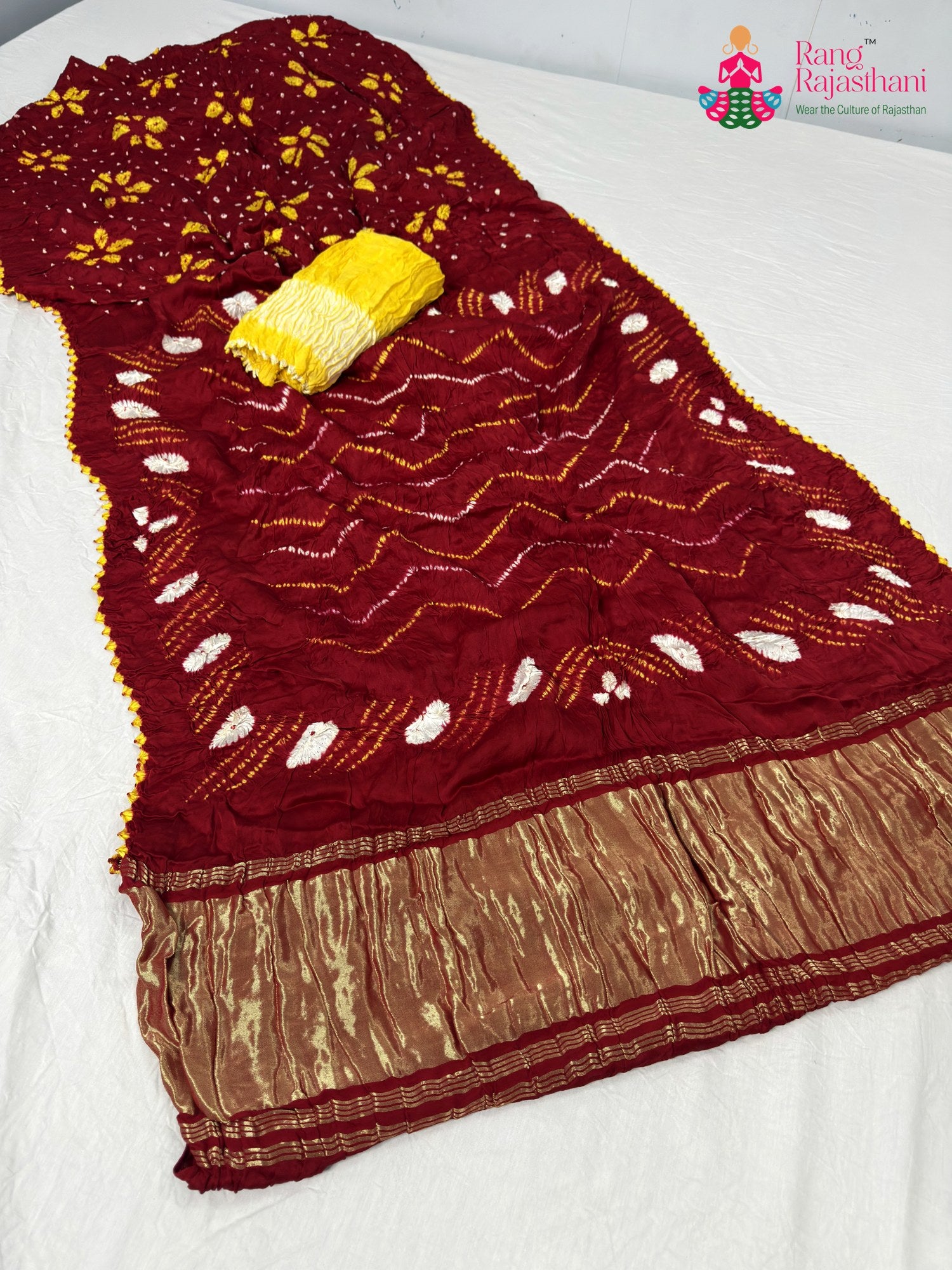 red gajji silk bandhani saree for bridal wear by Rang Rajasthani