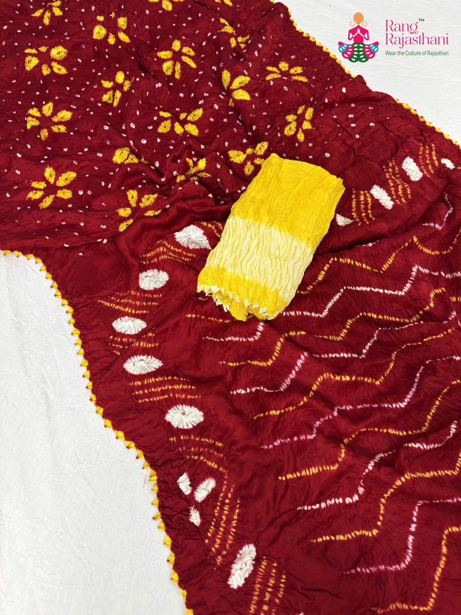 complete look of red gajji silk bandhani saree