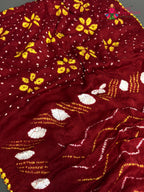 Red Gajji Silk Bandhani Chunri Saree for Bridal | Designer Edit