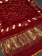 Red Gajji Silk Bandhani Chunri Saree for Bridal | Designer Edit