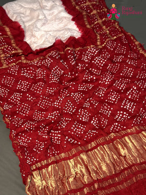 Red Pure Gaji Silk Hand Tie Dye Bandhani Faag Saree for Bridal | Designer Collection